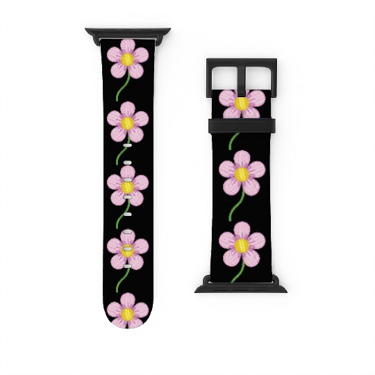 Cute Pink Embroidered Flower Illustration Watch Bands For Apple Watch