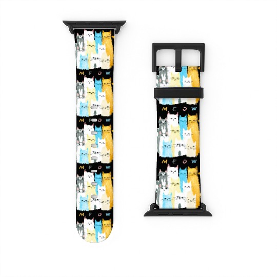 Ten Colorful Cats MEOW Graphic Design Watch Bands For Apple Watch