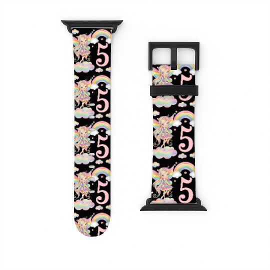 Magical Rainbow Fairy Elf 5th Birthday Girl Watch Bands For Apple Watch