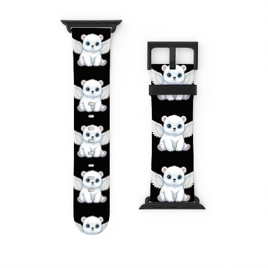 Cute polar bear angel with wings smiling cartoon Watch Bands For Apple Watch