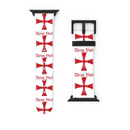 Distressed Deus Vult Knights Templar Cross Crusade Watch Bands For Apple Watch