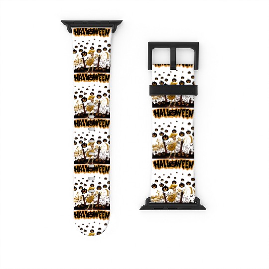 Happy Halloween Funny Skeleton Playing Guitar Watch Bands For Apple Watch