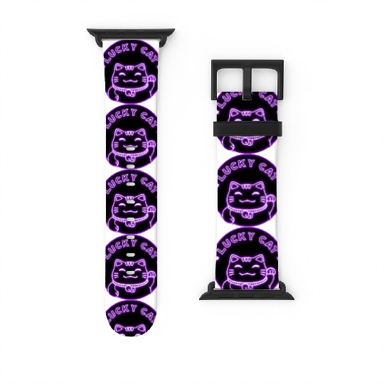 Purple neon lucky cat Watch Bands For Apple Watch