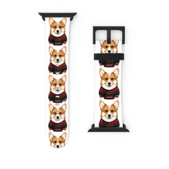 Festive Welsh Corgi in a Christmas Sweater Watch Bands For Apple Watch
