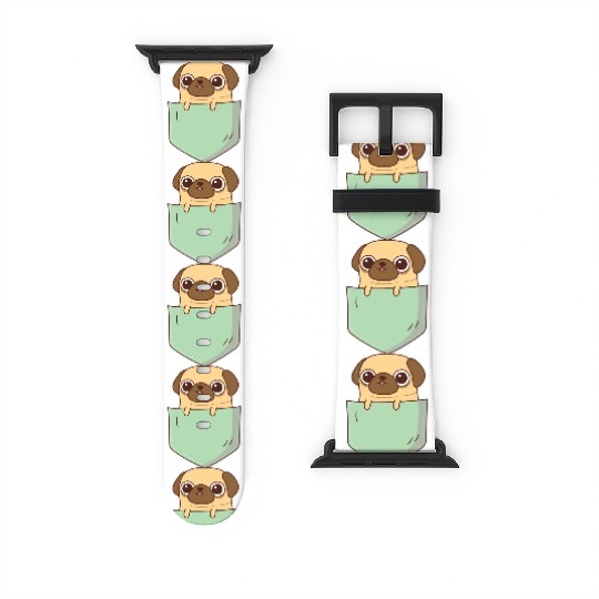 Cute Little Pug In Green Pocket Watch Bands For Apple Watch