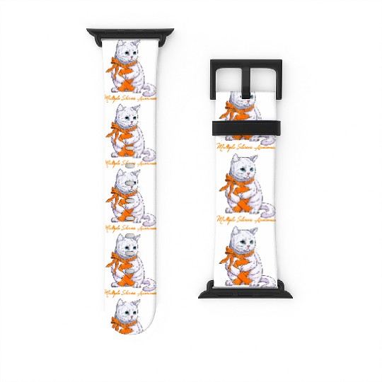 Multiple Sclerosis MS Awareness Cute Cat Wear Oran Watch Bands For Apple Watch