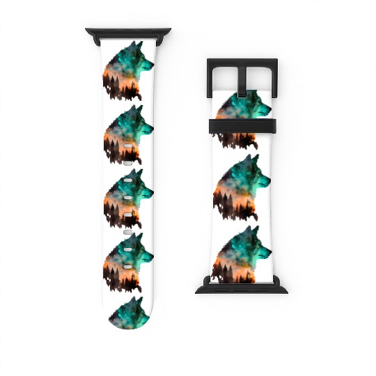 Forest Wolf Multicolor Watercolor Portrait Watch Bands For Apple Watch