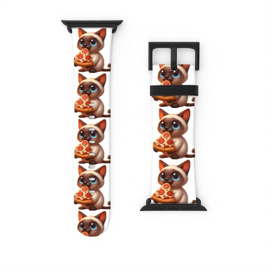 Siamese cat enjoying pizza Watch Bands For Apple Watch