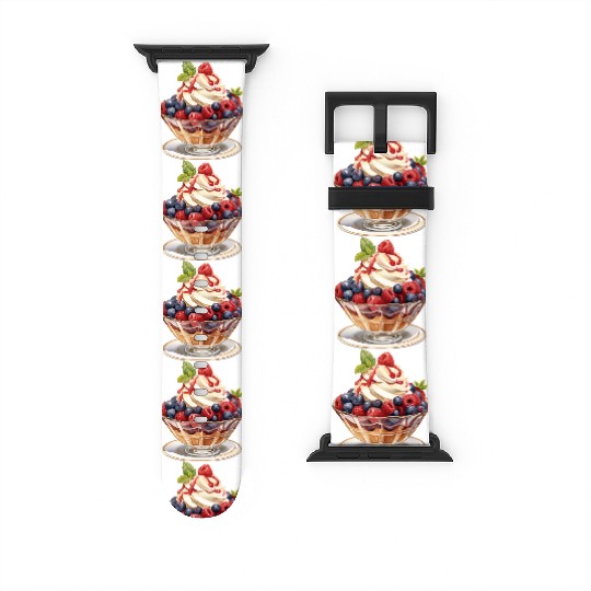 Fruity Raspberries and Blueberries Parfait Sundae Watch Bands For Apple Watch