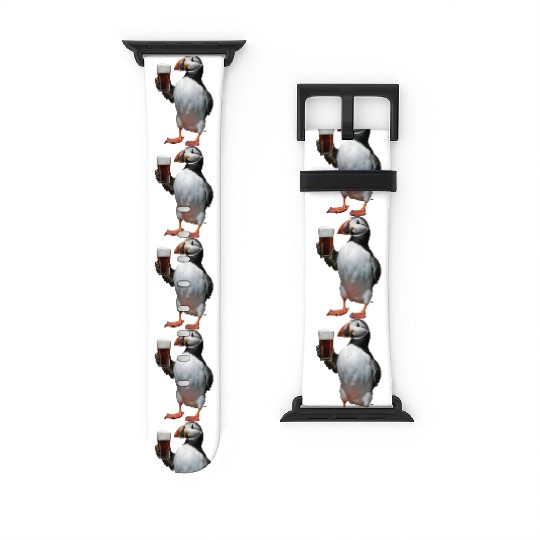 Atlantic Puffin Drinking Beer Realistic Watch Bands For Apple Watch
