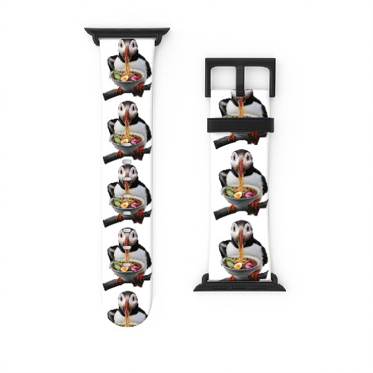Atlantic Puffin Eating Ramen Realistic Watch Bands For Apple Watch