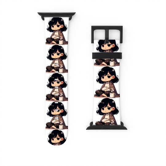 Cozy Anime Character with Coffee Watch Bands For Apple Watch