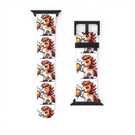 Cute Pony Drinking Beer 3 Watch Bands For Apple Watch