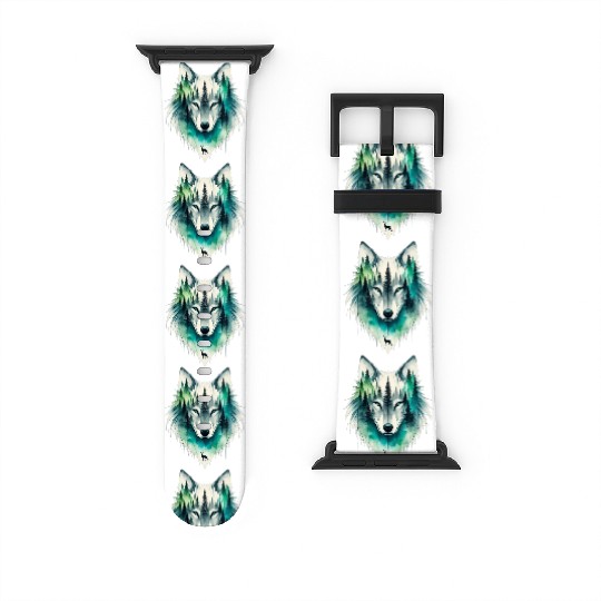 Majestic Wolf with Nature Elements Design Watch Bands For Apple Watch