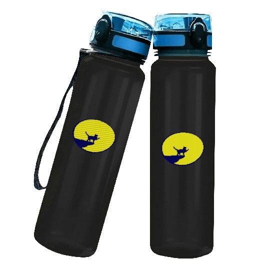 Cat Moon Cliff At Night Werewolf Round Howling Fun Water Track Bottles
