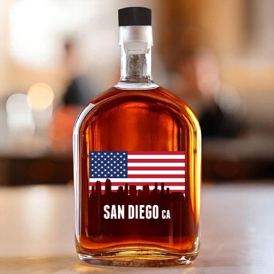 American Flag San Diego Skyline Whiskey Bottles