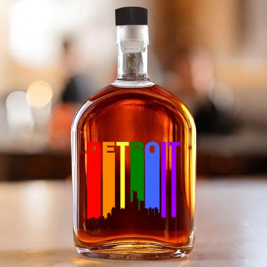 Detroit Michigan Gay Pride Rainbow Skyline Whiskey Bottles