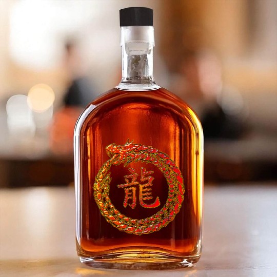 Fire Dragon In Circle with Chinese Dragon Symbol Whiskey Bottles