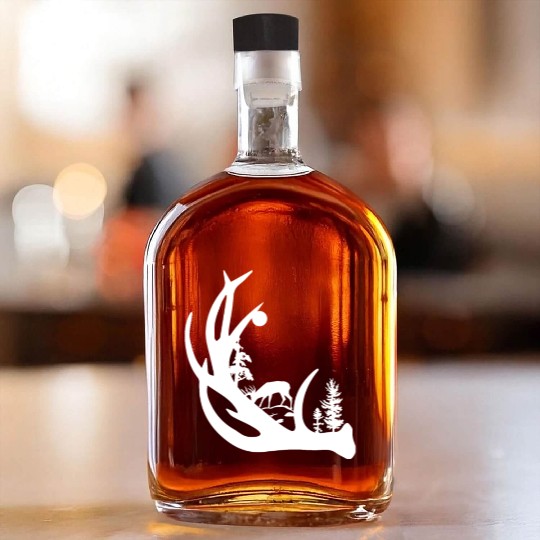 Deer Antler with Buck forest Whiskey Bottles