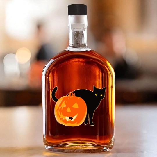 Halloween Black Cat Jack o Lantern Pumpkin Funny Whiskey Bottles