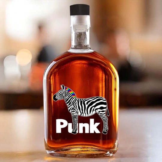 Zebra Punk Rock Music Mohawk Haircut Animal Humor Whiskey Bottles