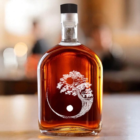 Yin Yang Bonsai Tree Japanese Buddhist Zen Whiskey Bottles