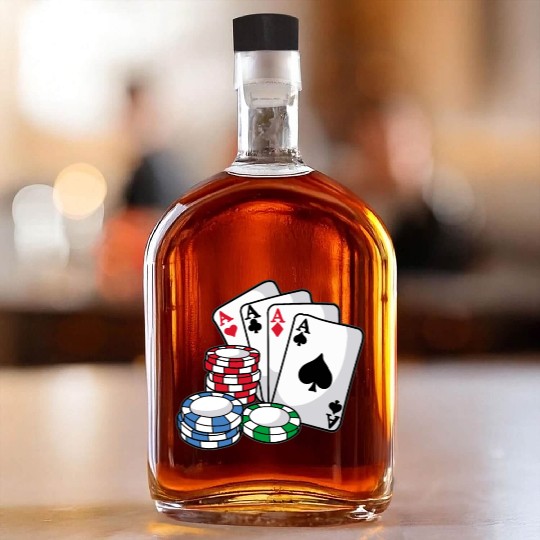 POKER CARDS AND CHIPS Texas Holdem Casino Vegas Whiskey Bottles
