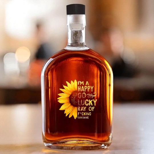 I'm A Happy Go Lucky Ray of Sunshine Sunflower Whiskey Bottles
