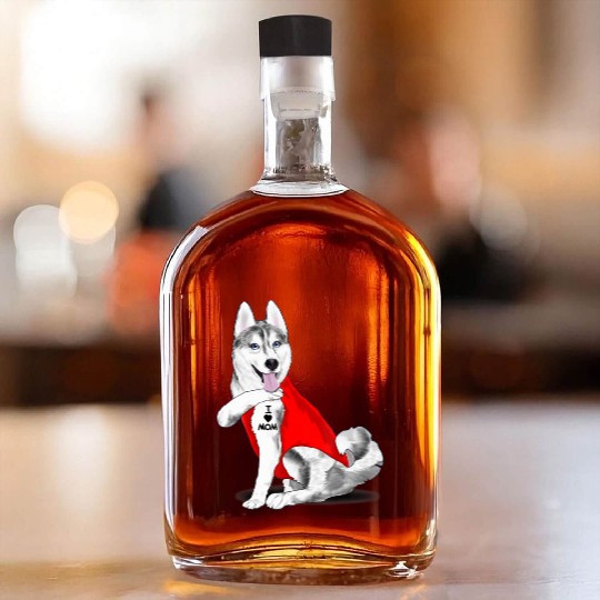 Funny husky Dog I Love Mom Tattoo husky Lover Gift Whiskey Bottles