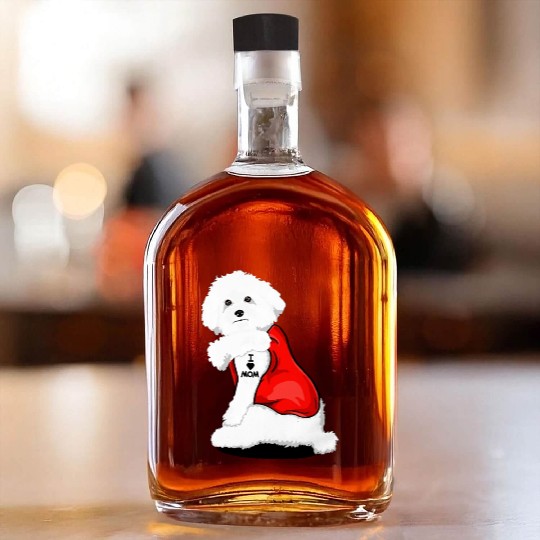 Bichon frise I Love Mom Tattoo Whiskey Bottles