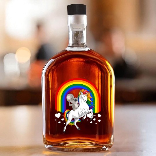 LGBT Koala Bear Riding Unicorn Gay Pride Rainbow Whiskey Bottles