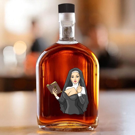 Sexy nun techno middle finger stinky finger sin Whiskey Bottles