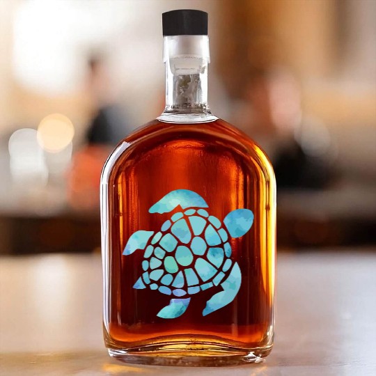 Sea Turtle Watercolor Blue Whiskey Bottles