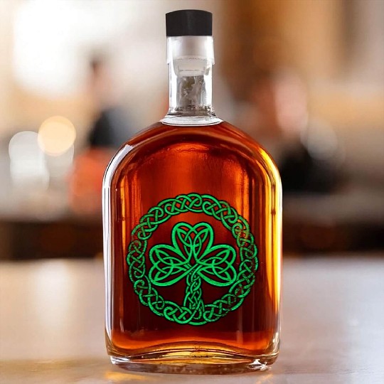 Irish Celtic Knot Shamrock Distressed Clover Whiskey Bottles
