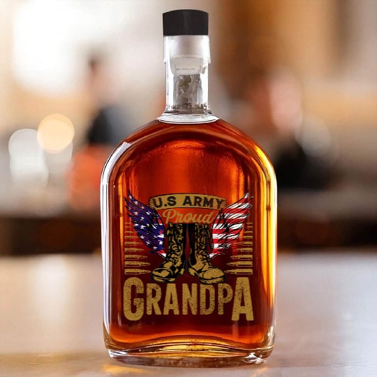 U.S Army Proud Grandpa With American Flag Veteran Whiskey Bottles