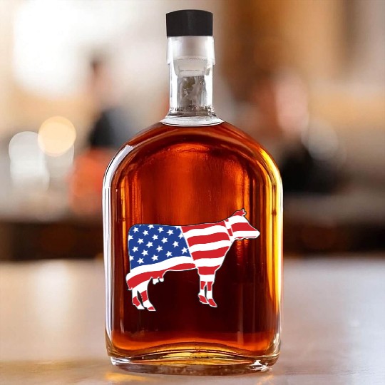 Patriotic American Flag Cow Design Whiskey Bottles