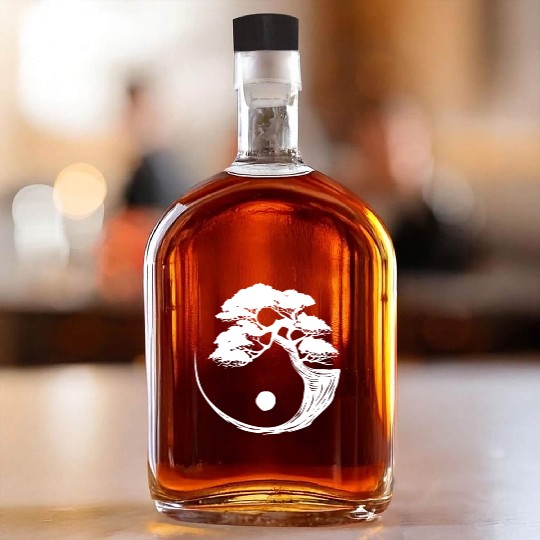 Bonsai Tree Black White Yin Yang Zen Buddhist Whiskey Bottles