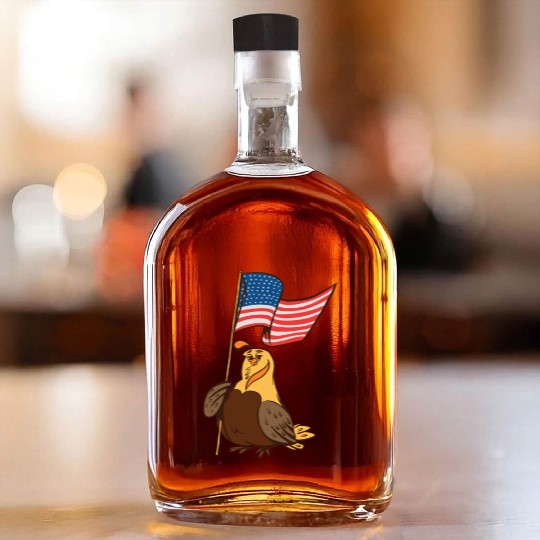 US Quail patriot with banner cute cartoon quail Whiskey Bottles