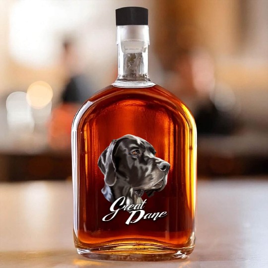 Serious Face Black Great Dane Dog Whiskey Bottles