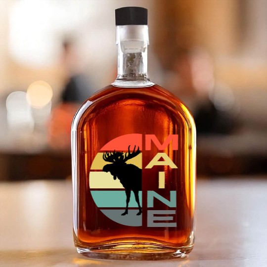 Maine Moose Retro Sunset Acadia Nature Vintage Whiskey Bottles