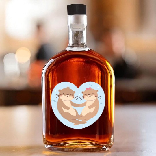 Otter Couple In Love Blue Heart Whiskey Bottles