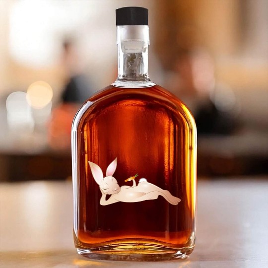 Relaxed rabbit with carrot is enjoying his life Whiskey Bottles