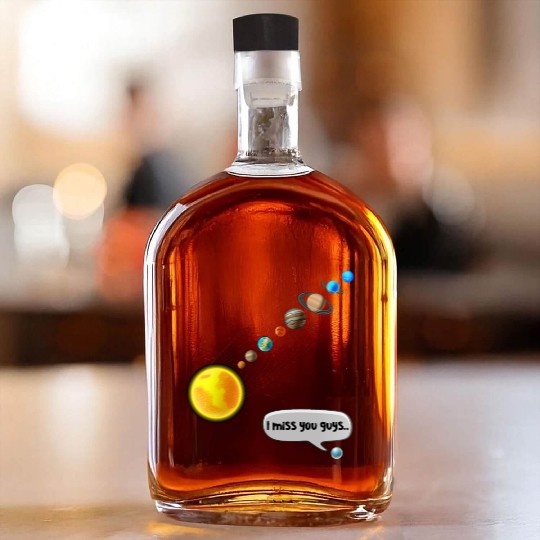 Funny Pluto and Solar System Space Science Gift Whiskey Bottles