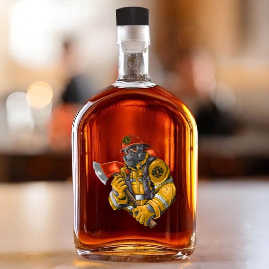 firefighter fire brigade fire station blueish use Whiskey Bottles