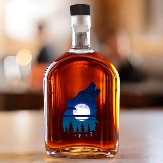 Howling wolf full moon forest howling wild Whiskey Bottles