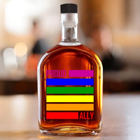 PROUD ALLY FLAG LGBT Pride Month LGBTQ Rainbow Whiskey Bottles