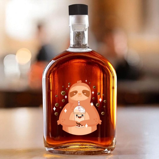 Boba Tea Kawaii Sloth Drinking Whiskey Bottles