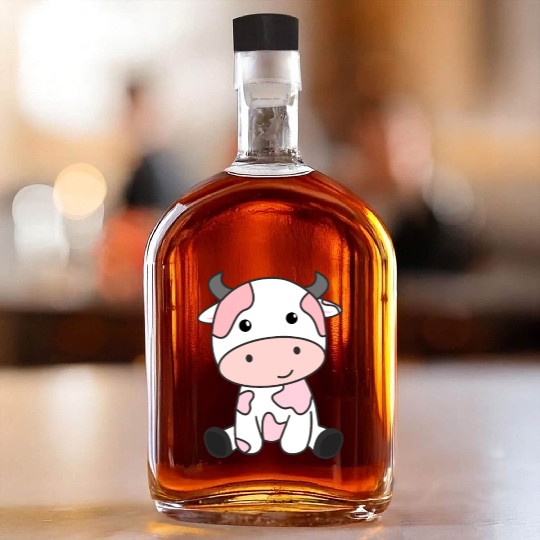 Strawberry Cow Cute Pink Strawberry Cow Kawaii Whiskey Bottles