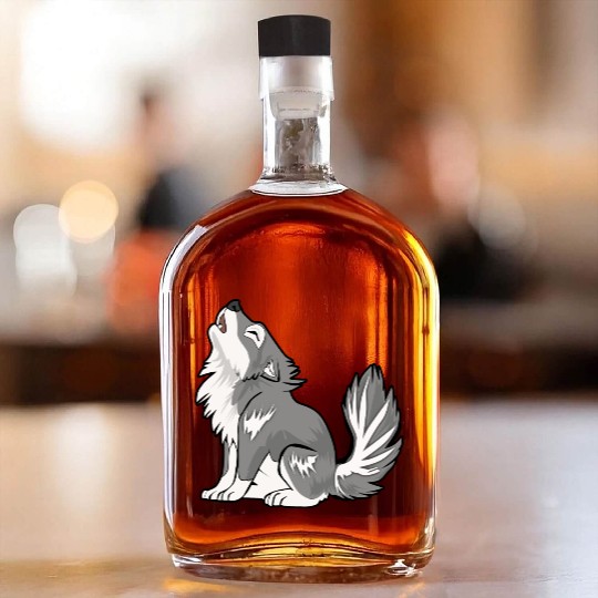 Cute Baby Howling Wolf Cub Gifts Animals Lover Whiskey Bottles