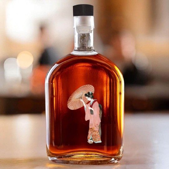 Japanese woman in kimono in a watercolor Whiskey Bottles